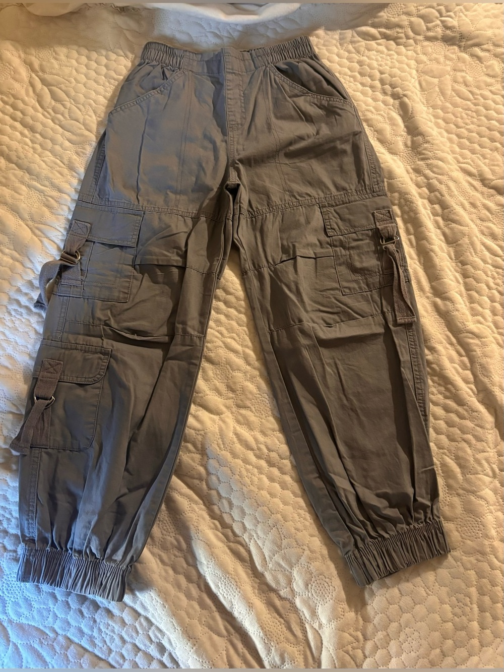 Girls Gray Cargo Jogger Pants - Elastic Cuffs